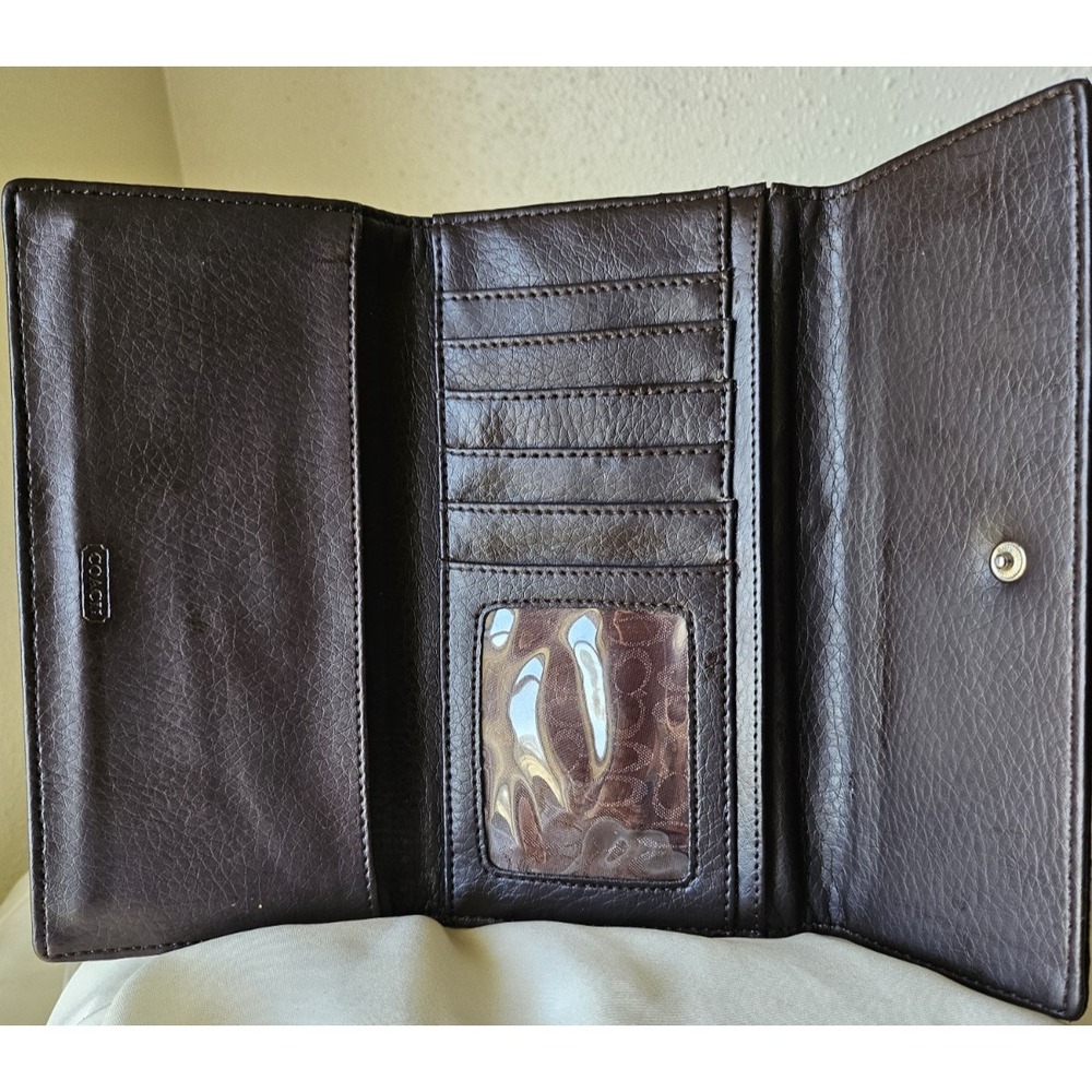 Coach Brown Leather Checkbook Wallet in Signature Canvas - Khaki and Tan - Picture 10 of 16
